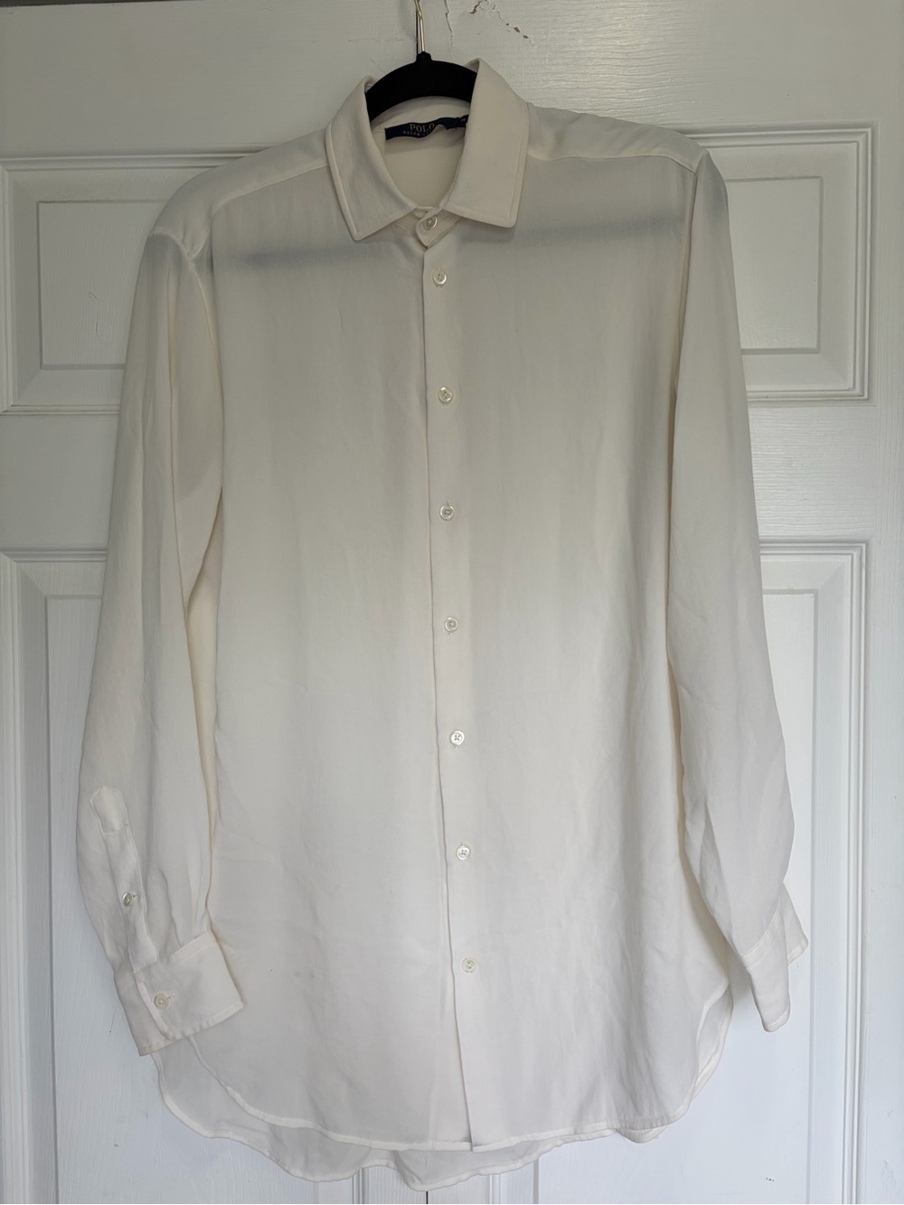 Polo by Ralph Lauren Ivory Long-Sleeve Dress Shirt flaws M preppy